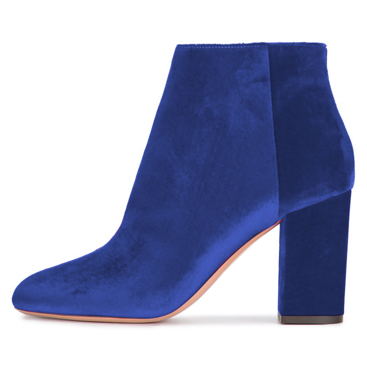 GOOSHOE Royal Blue Chunky Heel Velvet Ankle Boots for Office Wear