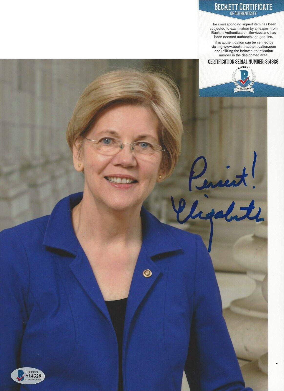 SENATOR ELIZABETH WARREN SIGNED 8x10 Photo Poster painting BECKETT COA 2020 PRESIDENT CAMPAIGN