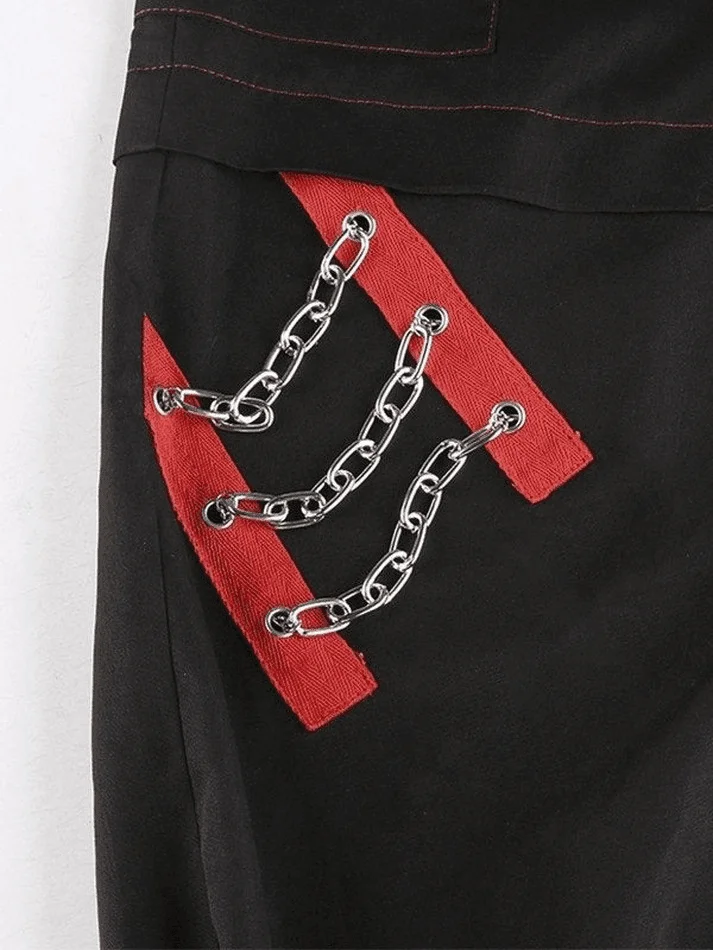 Brownm Chain Embellished Strap Straight Leg Pants