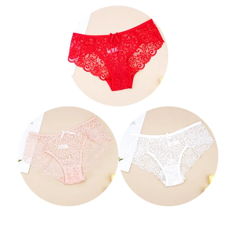 Billionm Sexy Women Lace Panties Underwear Breathable Briefs Transparent Floral Bow Soft Comfort Lingerie Size S M L XL