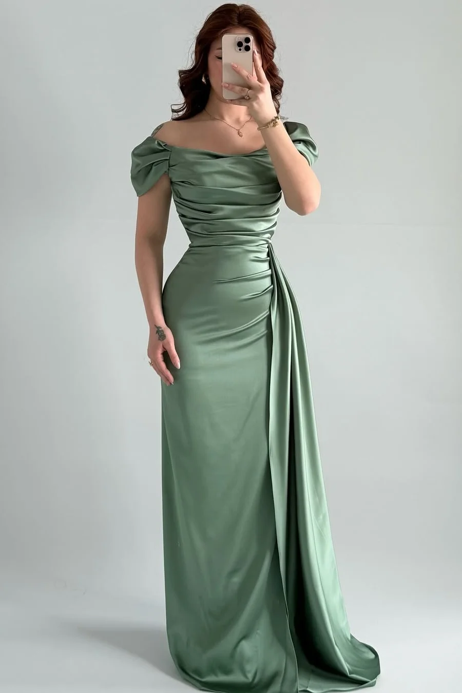 Daisda Sleeveless Strapless Off-Shoulders Pleated Prom Dress With Split