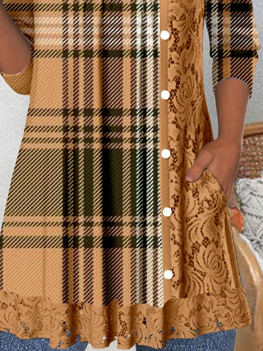 Women Half Sleeve V-neck Solid Color Dress