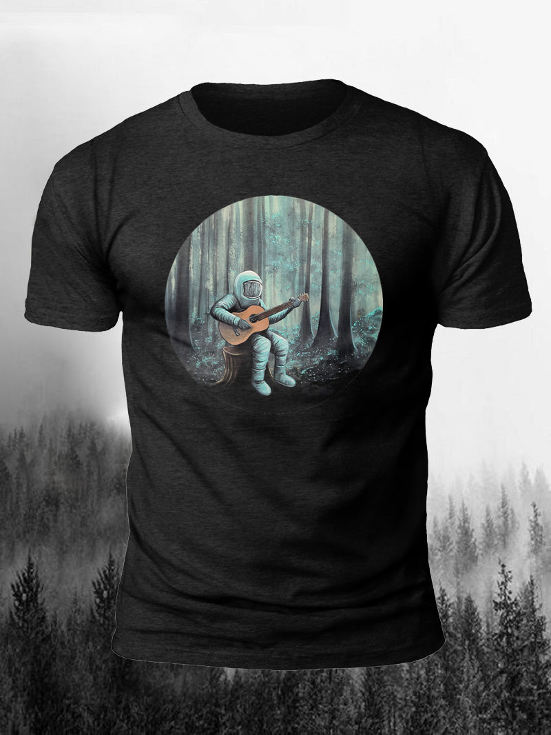 Men's Outdoor Astronaut Guitar Short-Sleeved Shirt