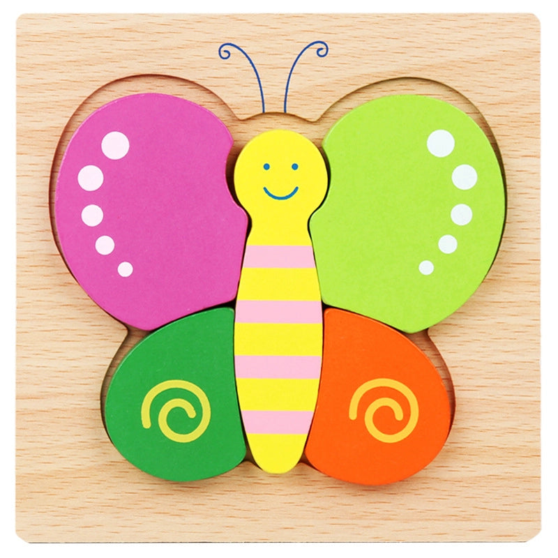 Kindergarten Children’s Enlightenment Early Education Cognition Cartoon Animal Cognition Hand-held Board Wooden Three-dimensional Puzzle Wooden Toys