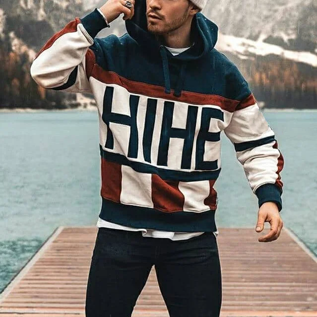 New men's fashion color contrast stitching letter printed sweater-barclient