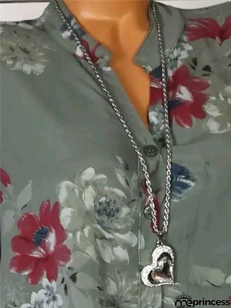 Women's Beautiful Floral Printed Long Sleeve V neck Blouses