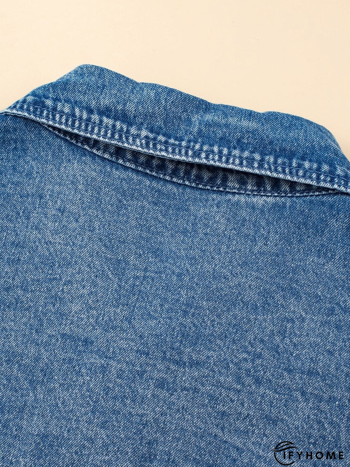 Blue Mineral Wash Denim Shirt Dress with Cuffed Sleeves | IFYHOME