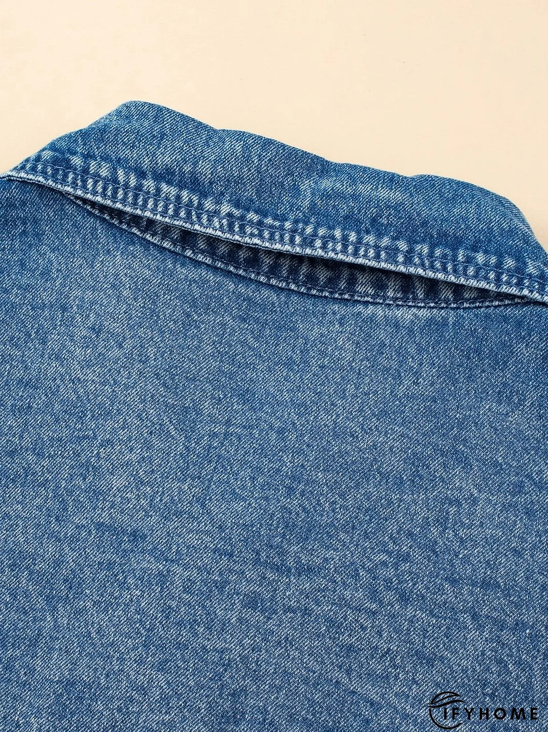 Blue Mineral Wash Denim Shirt Dress with Cuffed Sleeves | IFYHOME