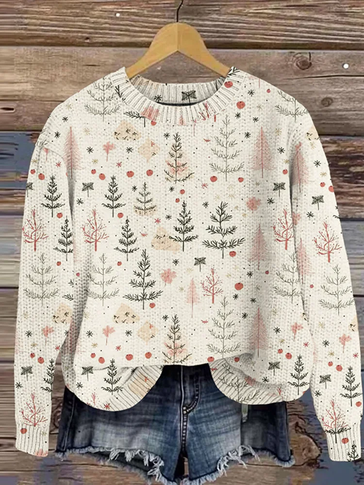 Vintage Christmas Tree Art Knitted Pattern Sweater