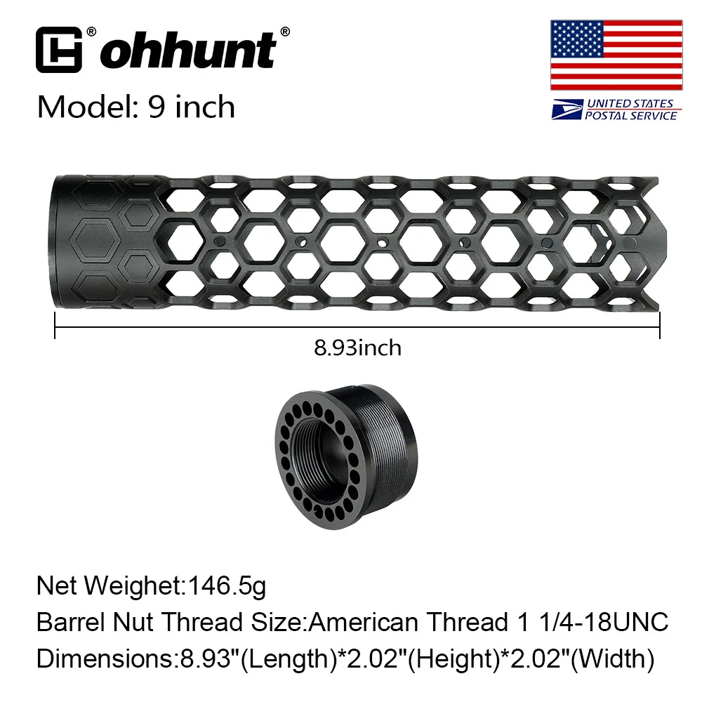 ohhunt ® AR15 Free Float Hexagon Handguard 7'' 9''  12'' 15'' Length Wholesale