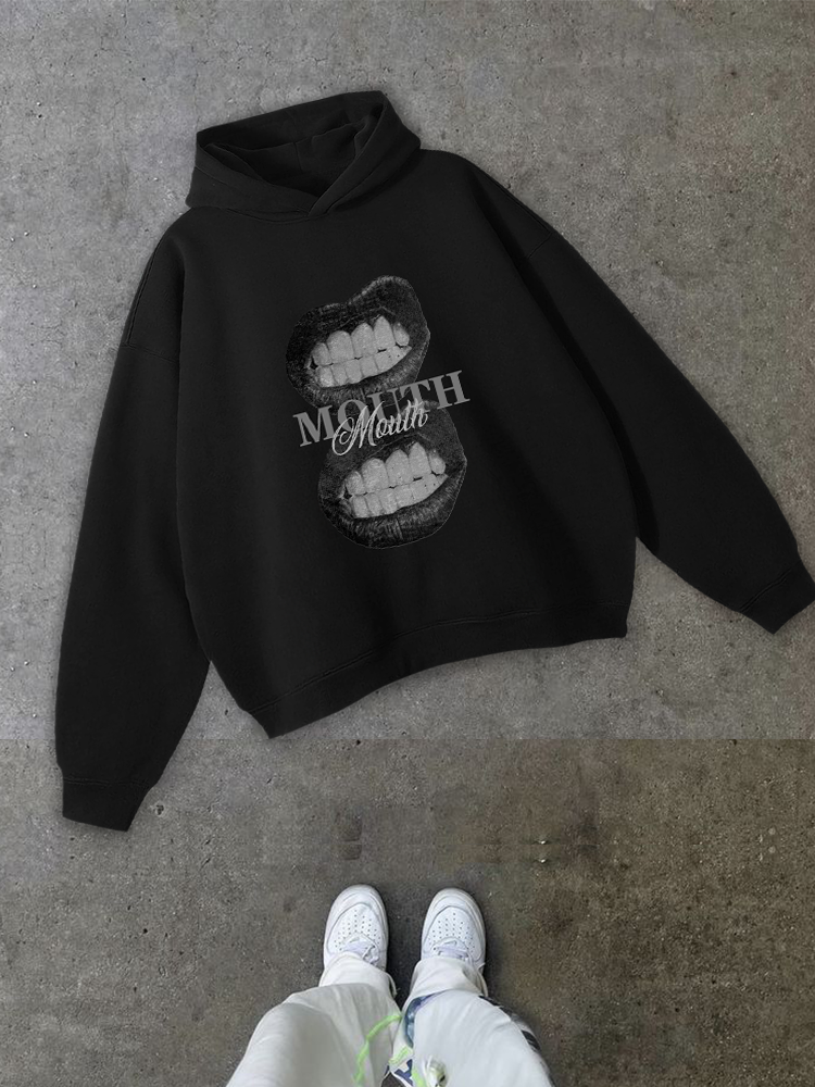 Mouth Hooded Long-sleeve Sweatshirt