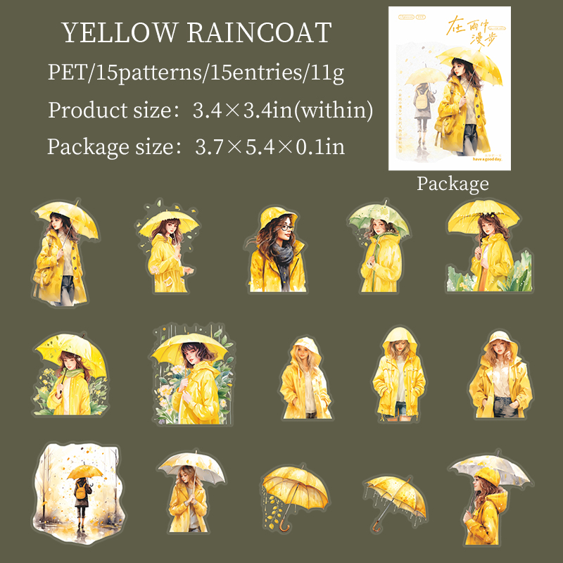 PET Sticker - A Walk in The Rain Series Vintage Character Landscaping 