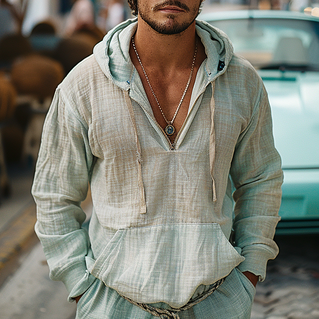 Men's Linen Hooded Shirt-inspireuse