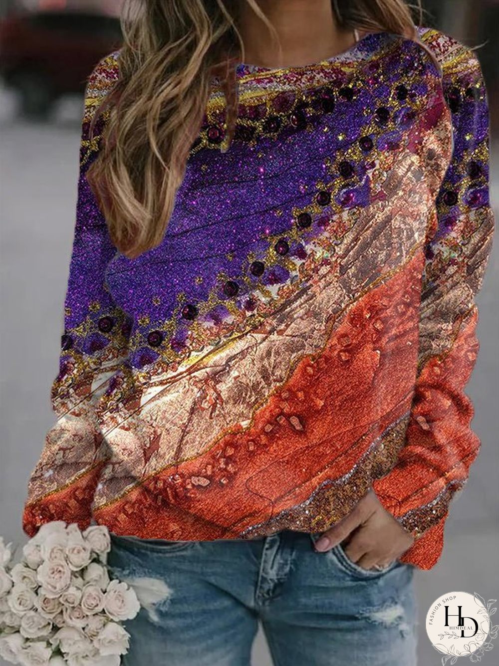 Long Sleeve Crew Neck Printed Casual Sweatshirts