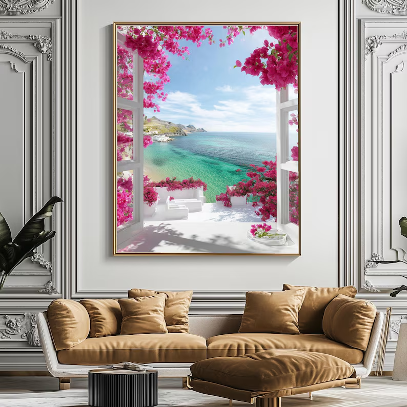 Greek Island Open Window Canvas Wall Art
