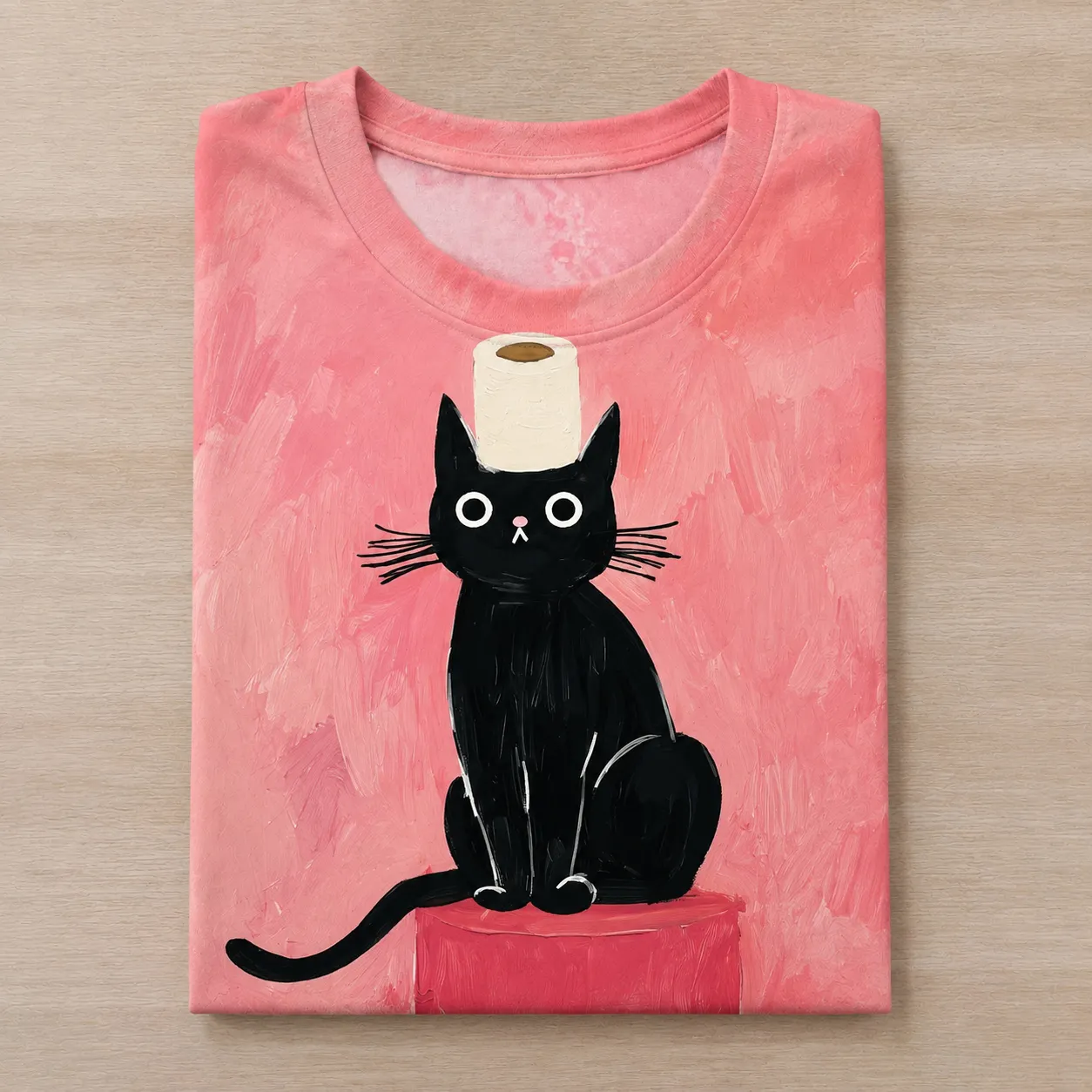Comstylish Fun Squat Toilet Black Cat Print T-shirt