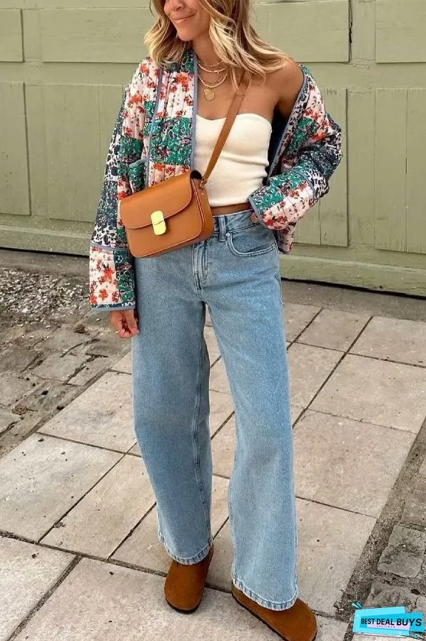 Fashion Printed Loose Casual Cardigan Short Quilted Cotton Jacket