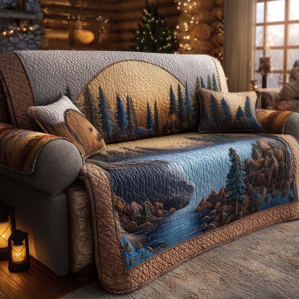 Golden Pines Quilted Sofa Cover NCU0XD1730 everthome