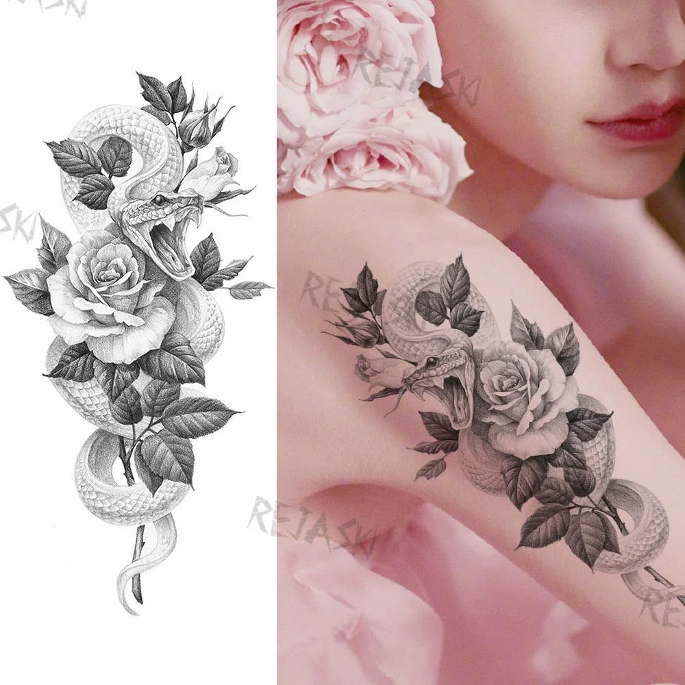 Purple Rose Jewelry Water Transfer Tattoo Stickers Women Body Chest Art Temporary Tattoo Girl Waist Bracelet Flash Tatoos Flower