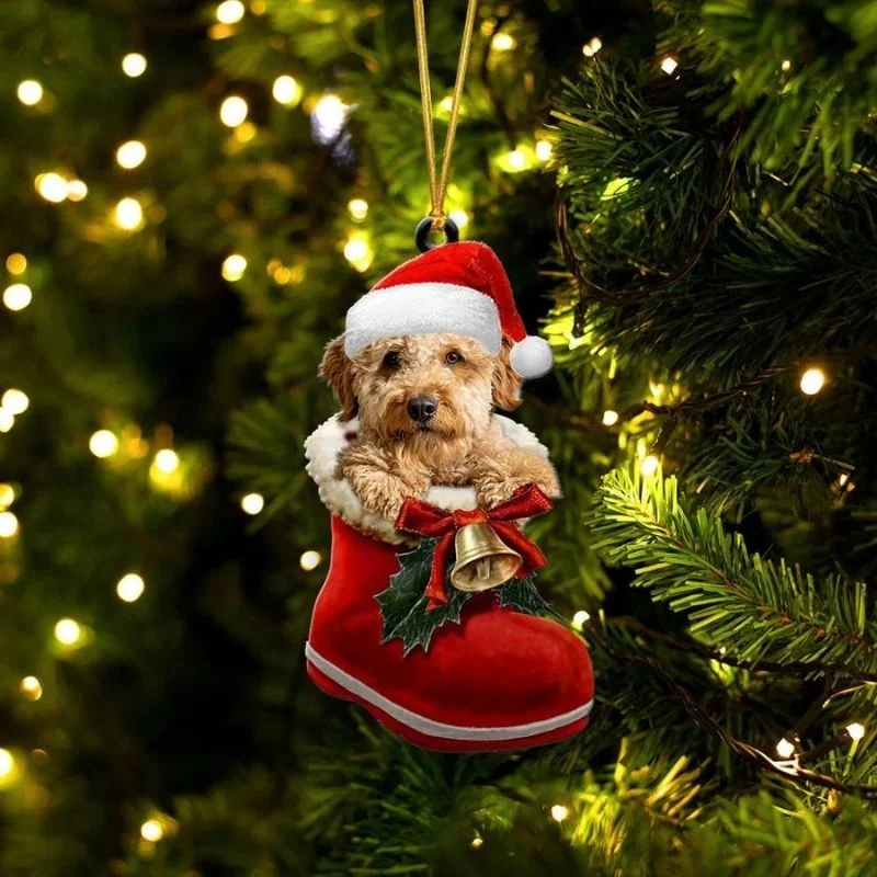 VigorDaily Goldendoodle In Santa Boot Christmas Hanging Ornament SB003