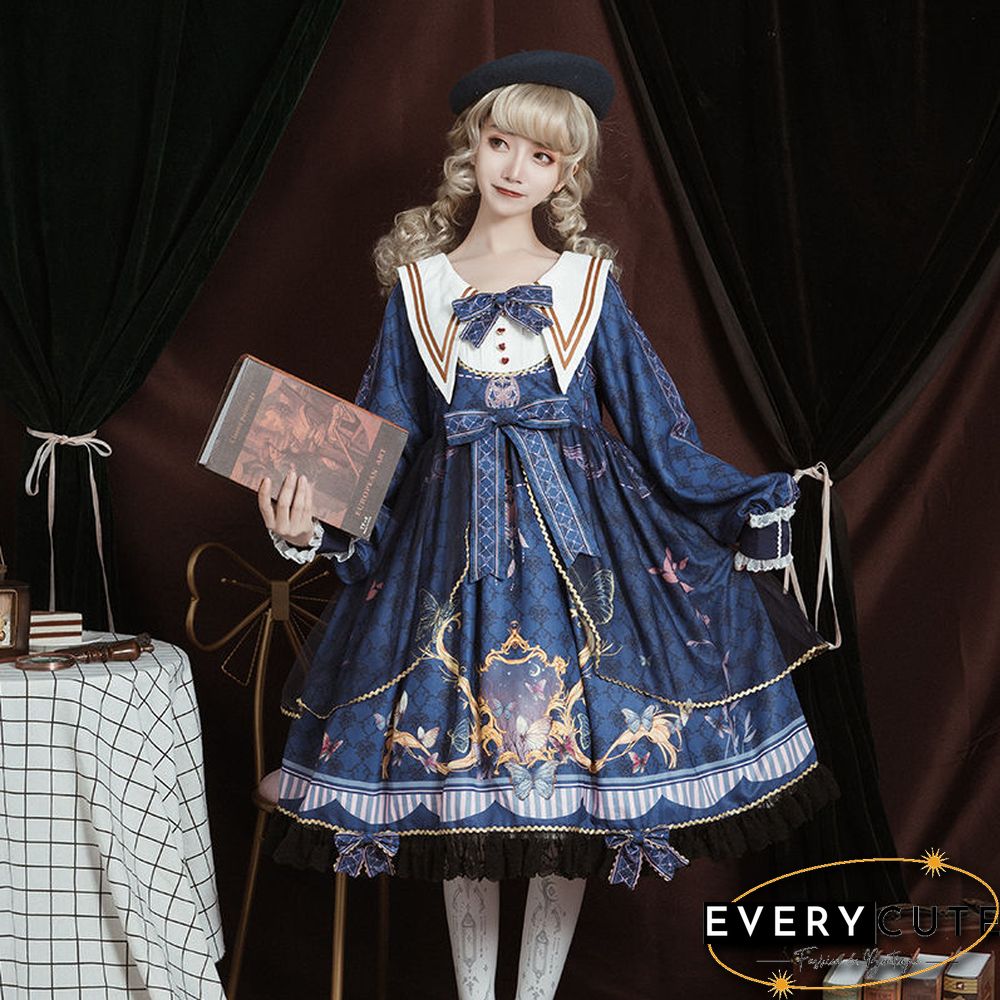 Lolita Dress Victorian Lolita Elegant Gorgeous Butterfly Love Flying Printing Vintage daily retro Tea Party Sweet Dress