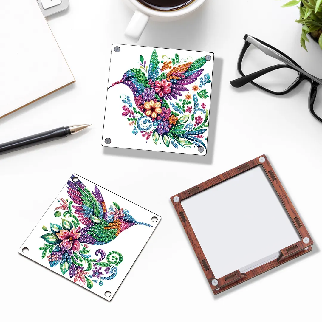 4pcs Wooden DIY Hummingbird Butterfly Diamond Painting Kit Note Box for Office