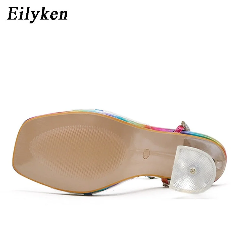 Eilyken Women Gladiator Sandals shoes Sexy White String Bead high heels Sandals Summer Party Dress shoes Buckles pumps size 42