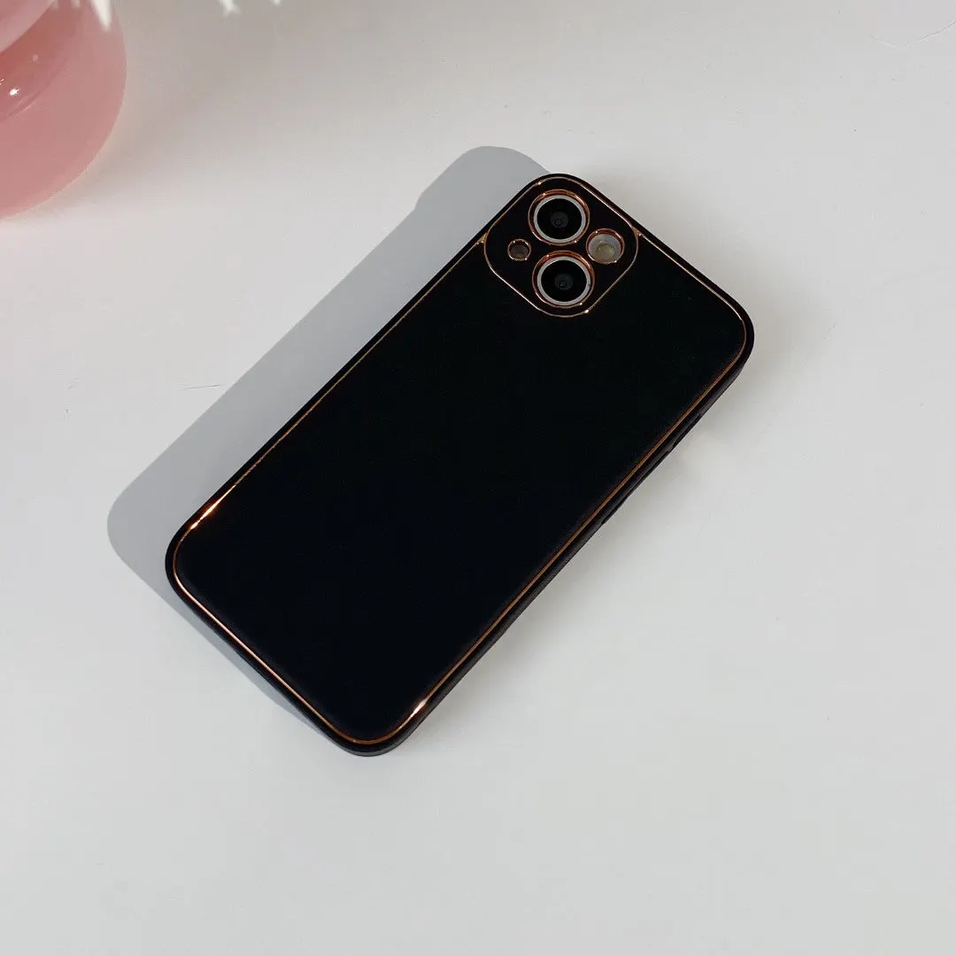 Solid Color Leather Plating iPhone Case