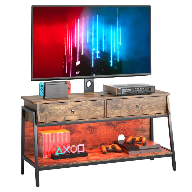 Bestier TV Stand for TVs up to 65" Entertainment Center with LED Lights and Adjustable Wall Mount Rustic Brown Finish