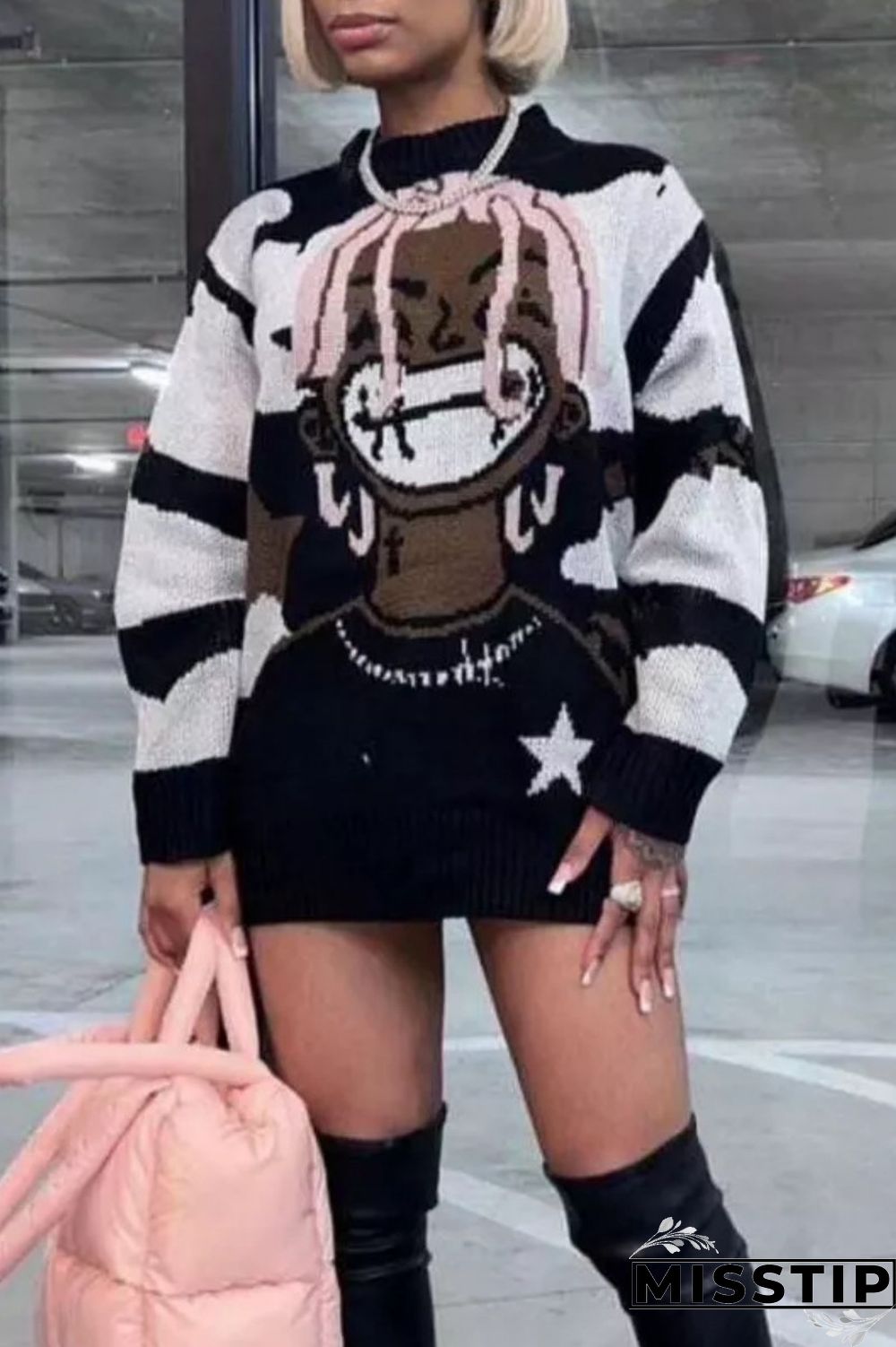 Black Purple Casual Patchwork O Neck Tops