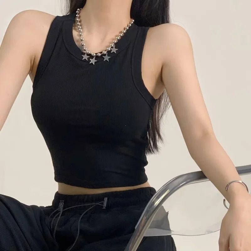 Brownm Women Sports Tank Tops With Bra Pad Casual Crop Tops Backless Knitt Running Camisole For Women Y2K Streetwear Tops