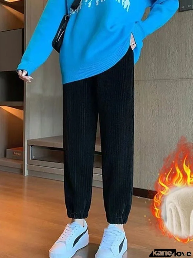 Women's Sweatpants Joggers Corduroy Fleece Lined Black Grey Black Beige Fashion Casual Daily Micro-elastic Full Length