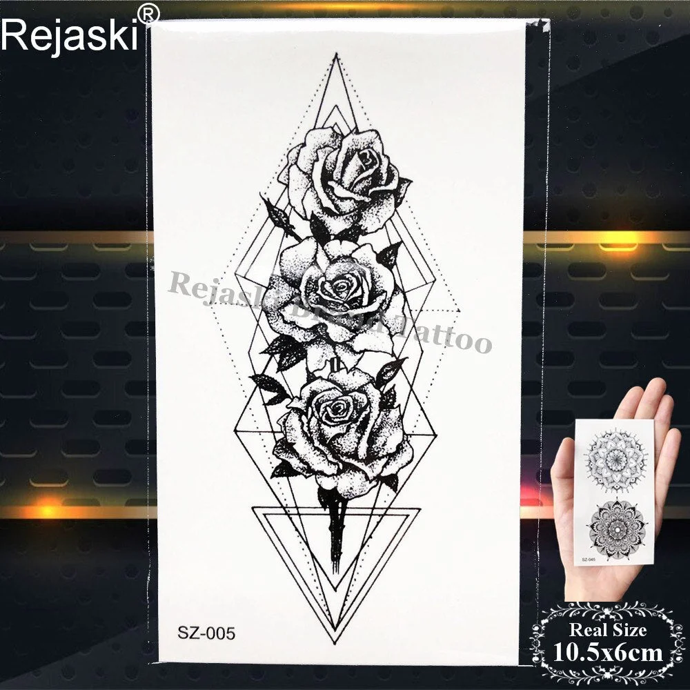 Rejaski Black Temporary Tattoo Stickers Women Iceberg Arm Geometry Waterproof Tatoos Men Mountain Fake Tattoo 3D Summer Style