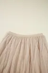 Women's Elegant Apricot Tulle Mesh Overlay Flared Midi Skirt