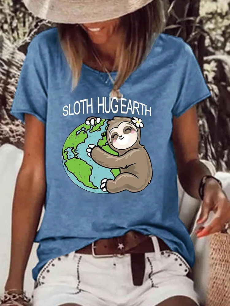 Sloth Hug Earth Raw Hem Tee