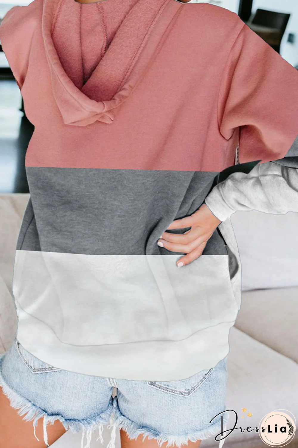 Casual Solid Patchwork Hooded Collar Tops
