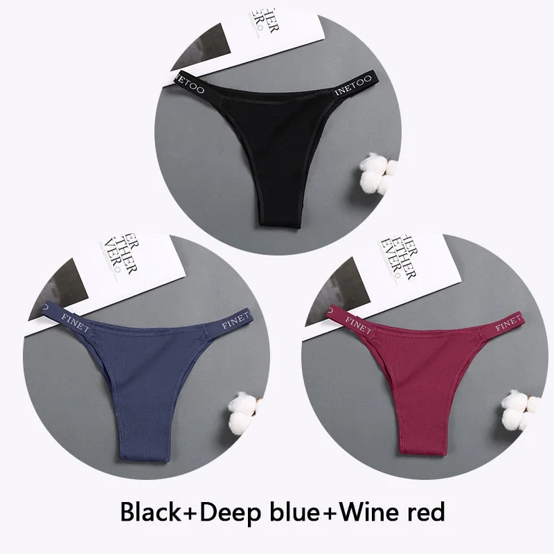 FINETOO 3Pcs/set Women Thongs Fashion Letter Cotton Panties M-XL Female Underpants Ladies Sexy Underwear Women Bikini Panty New
