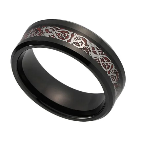 6MM 8MM Silver And Red Tungsten Women's or Men&rsquo;s Black and Red Celtic Dragon Knot Tungsten Carbide Wedding Rings With Resin Inlay Silver