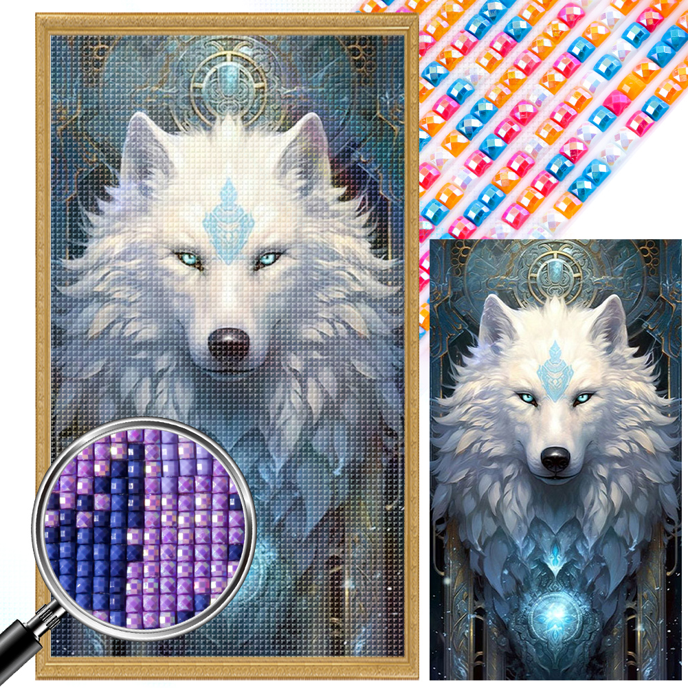 Aurora Wolf 40*70cm(picture) full square drill diamond painting with 3 to 12 colors of AB drills
