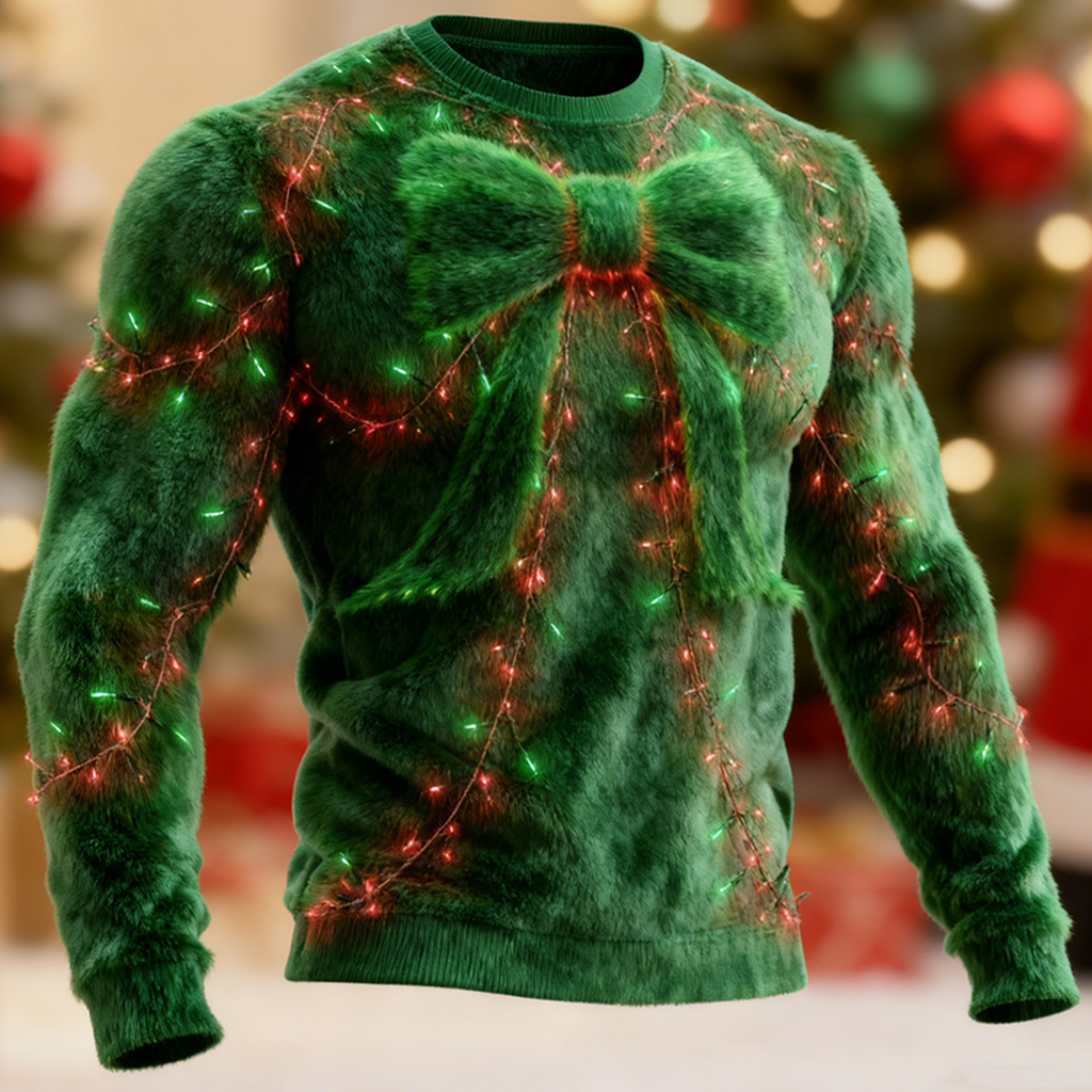 Men's Christmas Lights And Butterfly Print Plush Warm Sweatshirt elevenforest