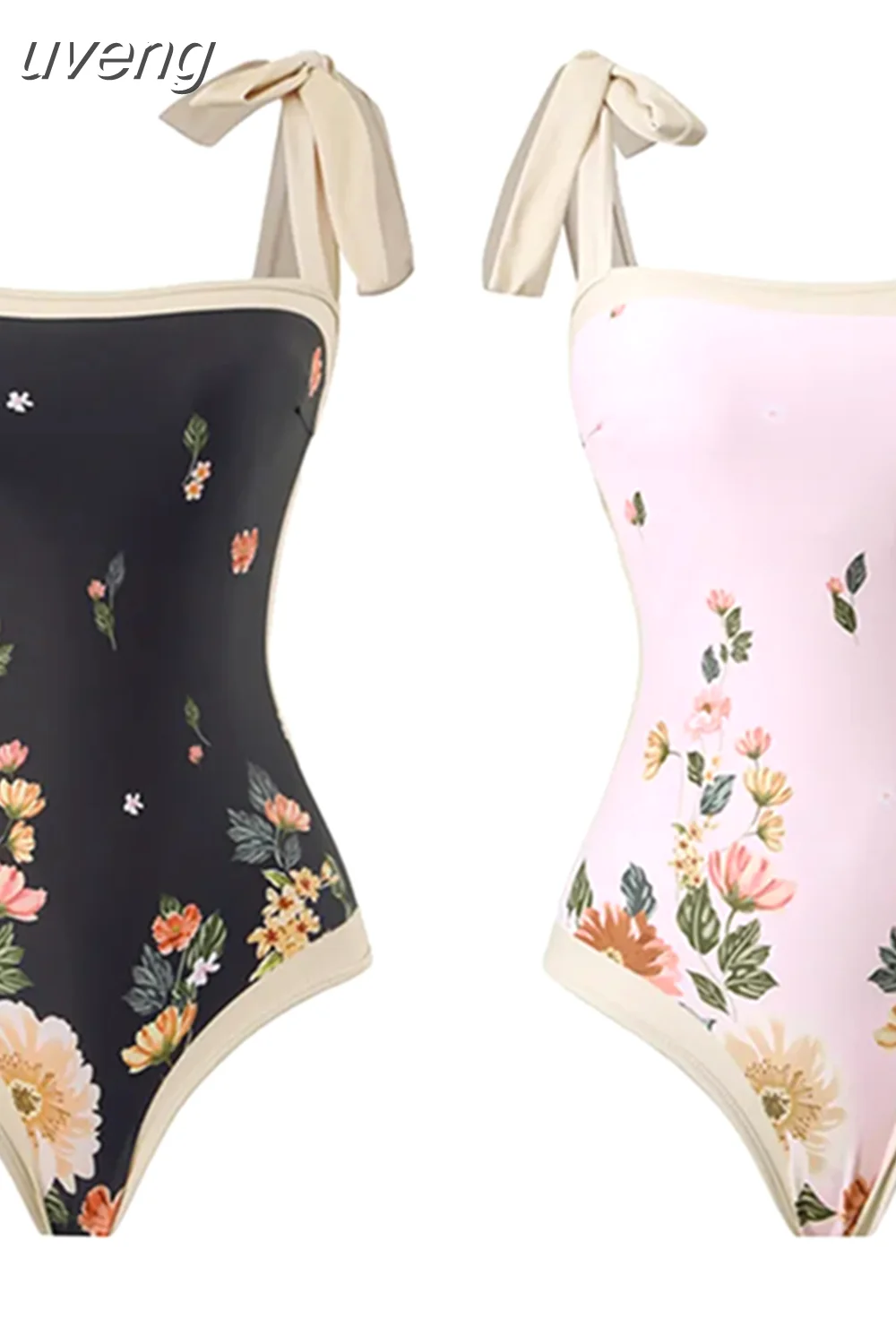 uveng New Fashion One Piece Swimsuit and Skirt Women Reversible Swimwear Luxury Bowknot Beach Dress Brazilian Bathing Suit Summer