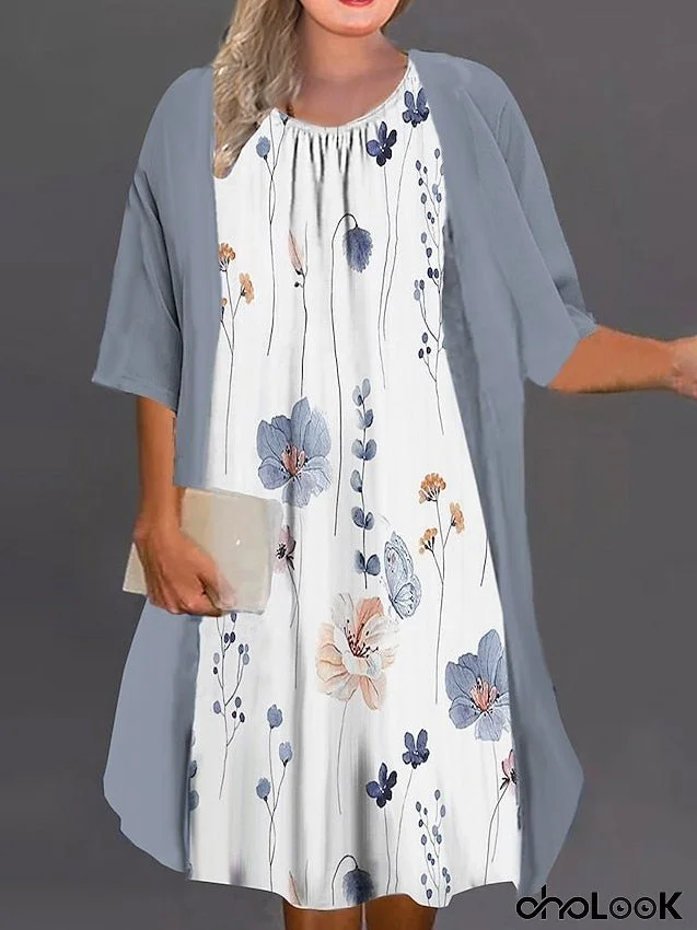 Women's Plus Size Casual Dress Graphic Floral Midi Dress Half Sleeve Print Crew Neck Fashion Daily White Pink Summer Spring L XL XXL 3XL 4XL