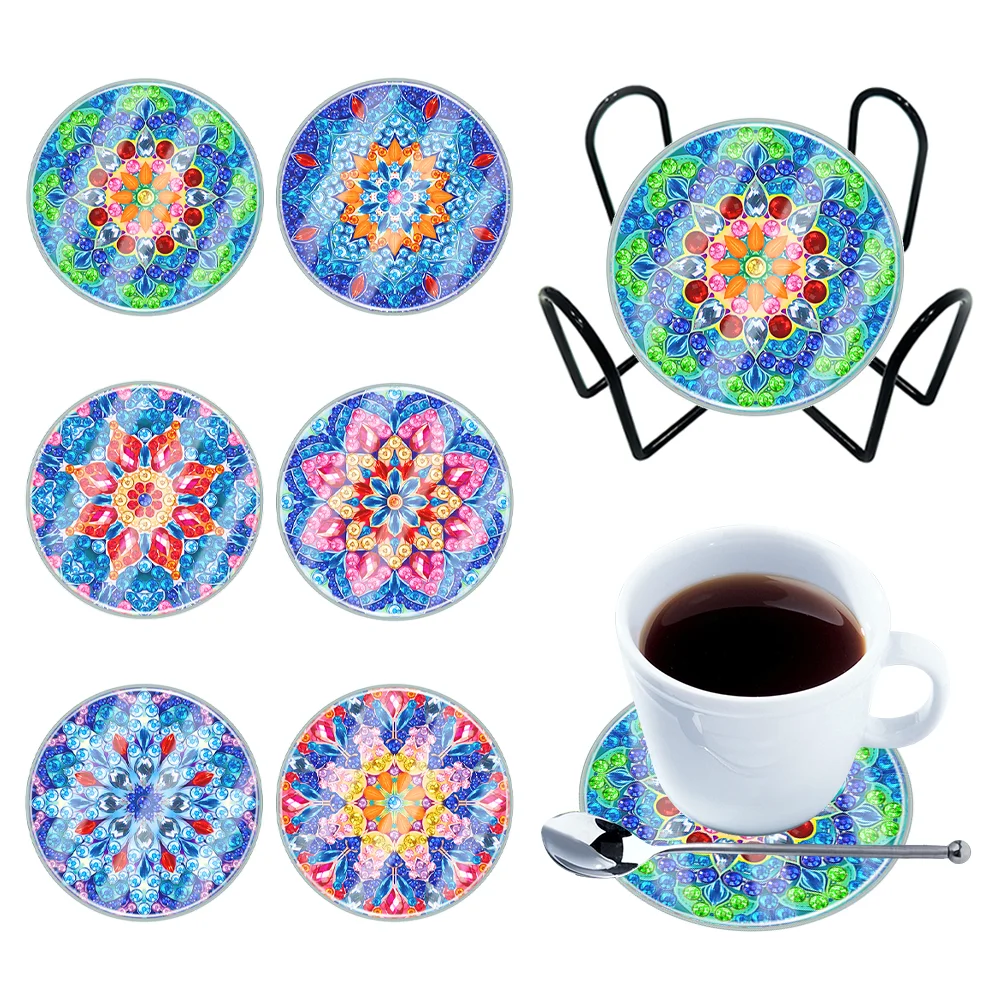 [Upgrade - Waterproof Coaster]6pcs DIY Mandala Coaster Set Holiday Christmas for Adults and Beginners(With Covers)