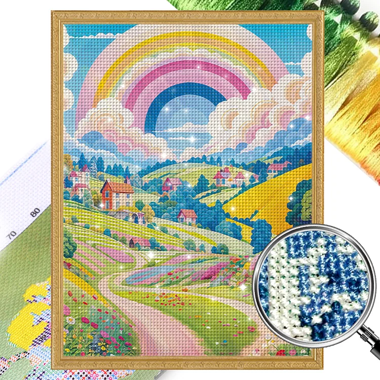 【Mona Lisa】 Rainbow Town 50*63cm 11CT Stamped Cross Stitch gbfke