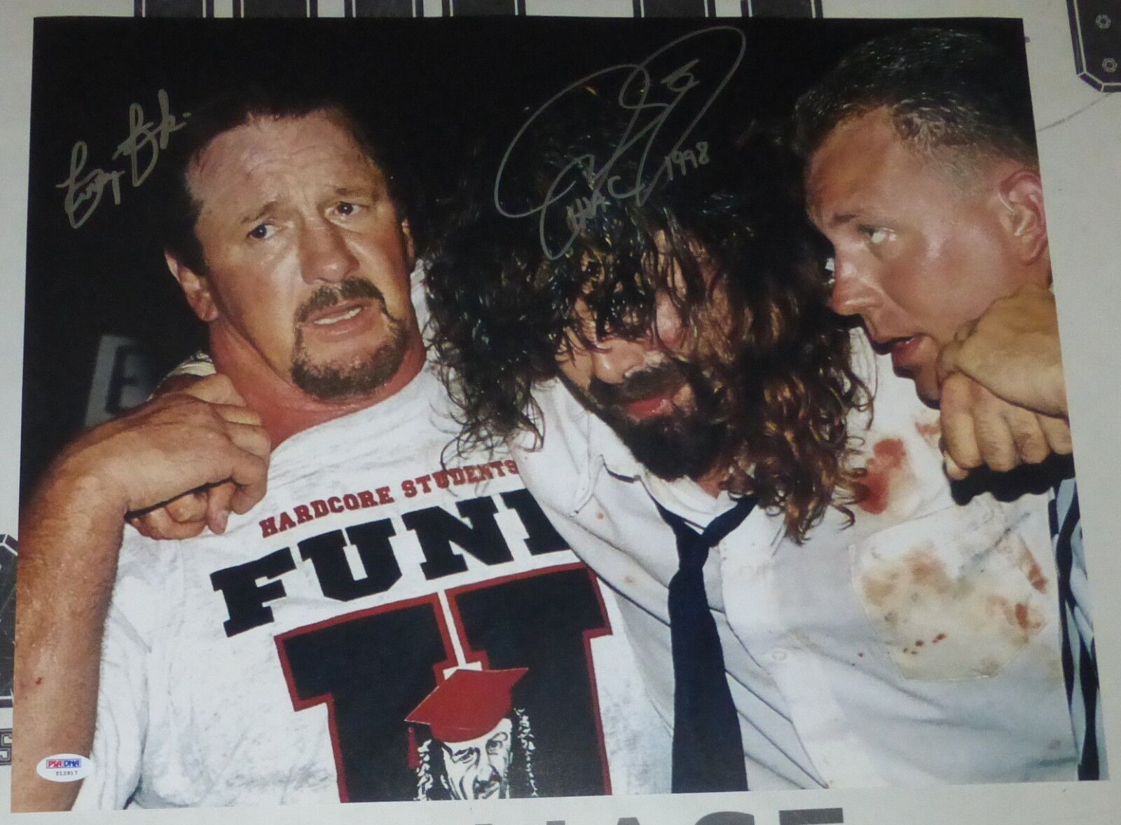 Mick Foley Terry Funk Signed 16x20 Photo Poster painting PSA/DNA COA WWE Hell in a Cell Picture