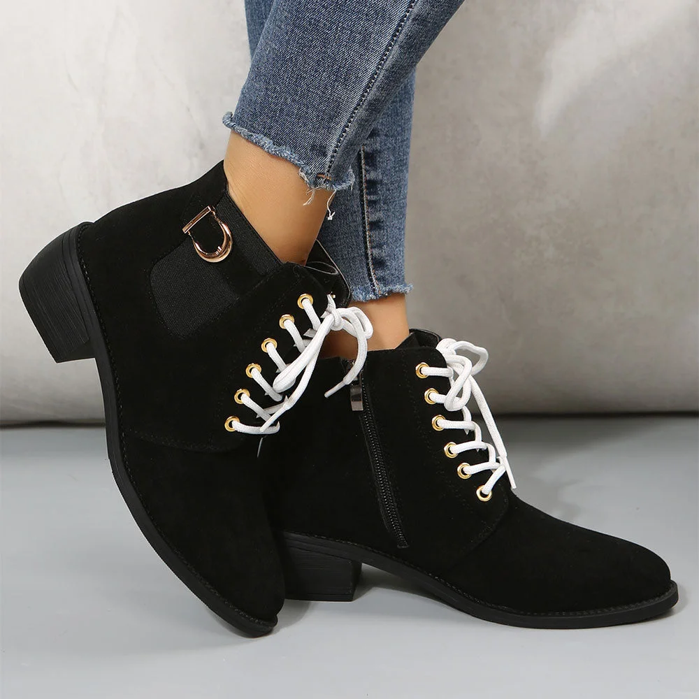 Smiledeer Fashion side zipper pointed toe women's lace-up ankle boots