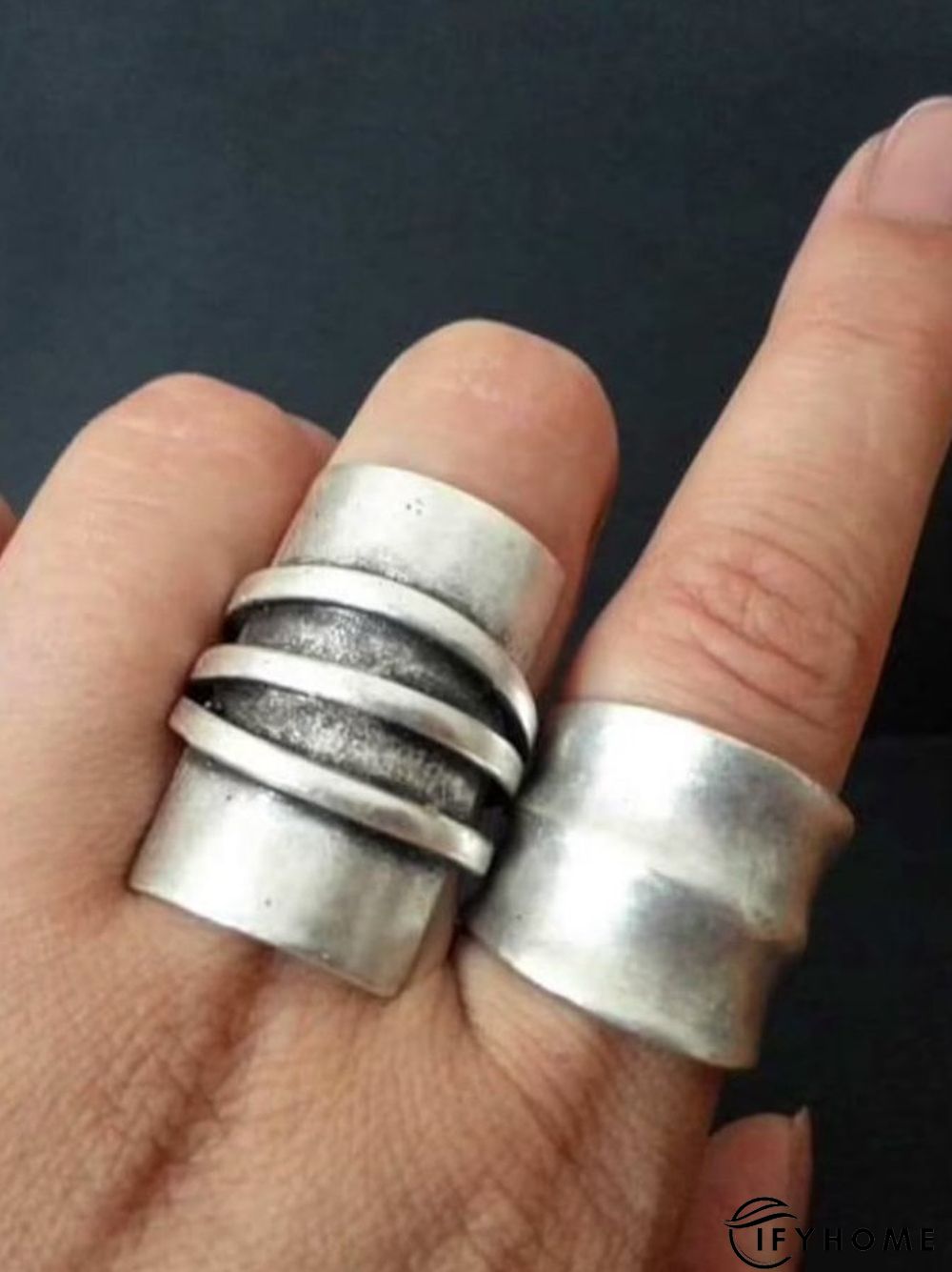Vintage Silver Distressed Line Pattern Ring Ethnic Jewelry | IFYHOME