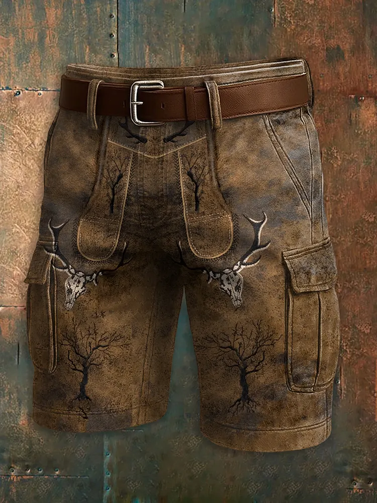 Herren Oktoberfest Hirschhosen Konstn&auml;rliga tryckt textur Pocket Freizeit Cargo Shorts