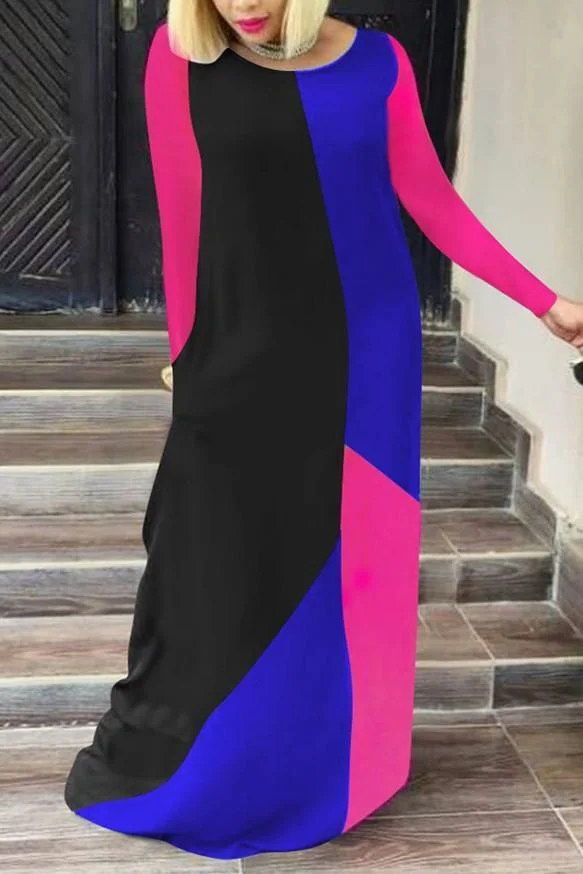 Fashion Stitching Round Neck Long Dress