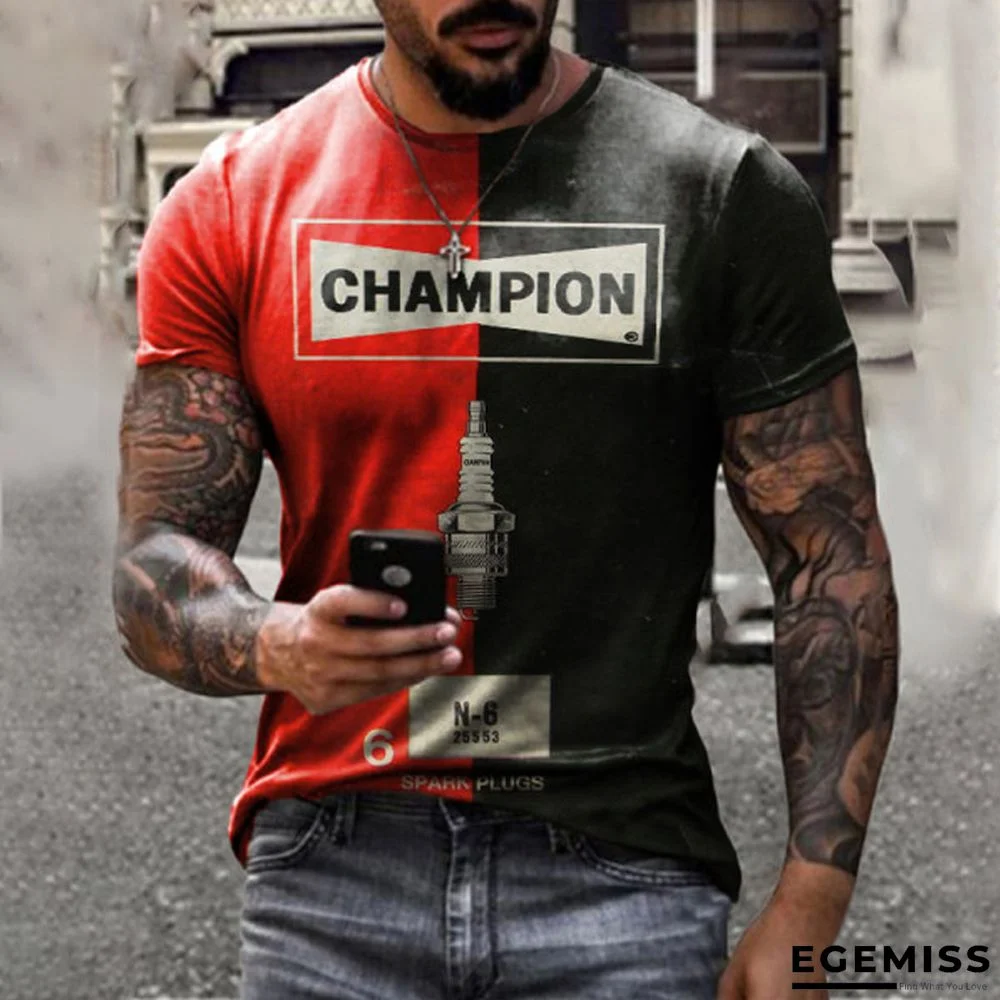 Men's Casual Round Neck Short Sleeve Digital Printing Slim Pullover Men's T-shirt | EGEMISS